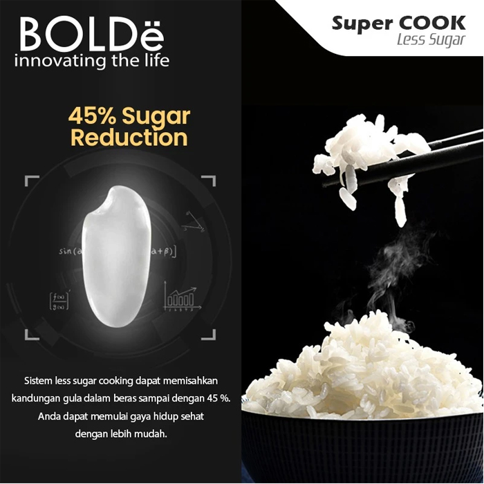Bolde Rice Cooker Super COOK Less Sugar - Hitam 